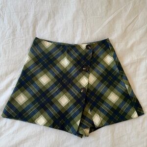 WeWoreWhat Faux Wrap Mini Skirt in Vintage Plaid Green Size S